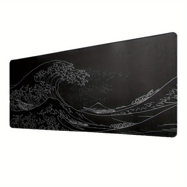 Japan Black Sea Wave stor musmatta, skrivbordsdyna med häftad halkfri gummibas tangentbord och musmatta, 80,01 X 29,97 cm/89,92 X 39,88 cm Black Sea Waves 35.4×15.7 (90×40cm)