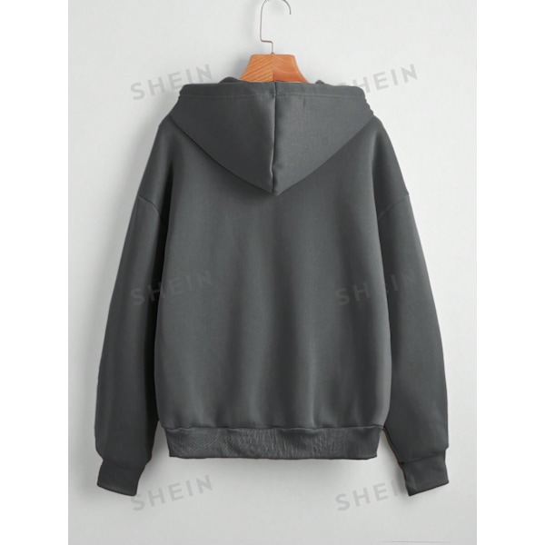 Shein Ezwear Solid Zip Upp Dragsnöre Drop Axel Thermal Fodrad Huvat Dark Grey M