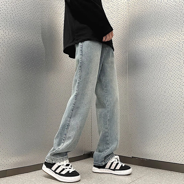 5 Färger Mode Koreanska Baggy Byxor Män Våren Höst Nya Lösa Straight Jeans Elastisk Midja Bred Ben Casual Byxor Män Kläder dark blue XXXL