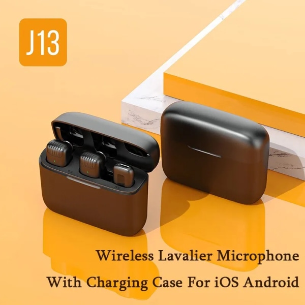 J13 Trådlös Lavalier Mikrofon med Laddare Väska Bärbar Audio Video Mottagare Mini Mic För iPhone Android Tablet Gaming Live