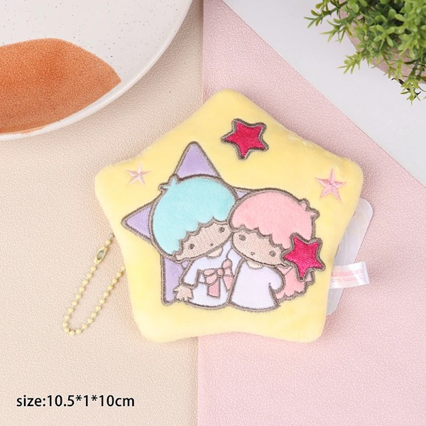 Sanrio Little Twin Star Kiki Lala Cute Cartoon Plush Doll Coin Purse Kawaii Kid Backpack Pendant Toy Wallet Fluffy Soft Keychain WHITE