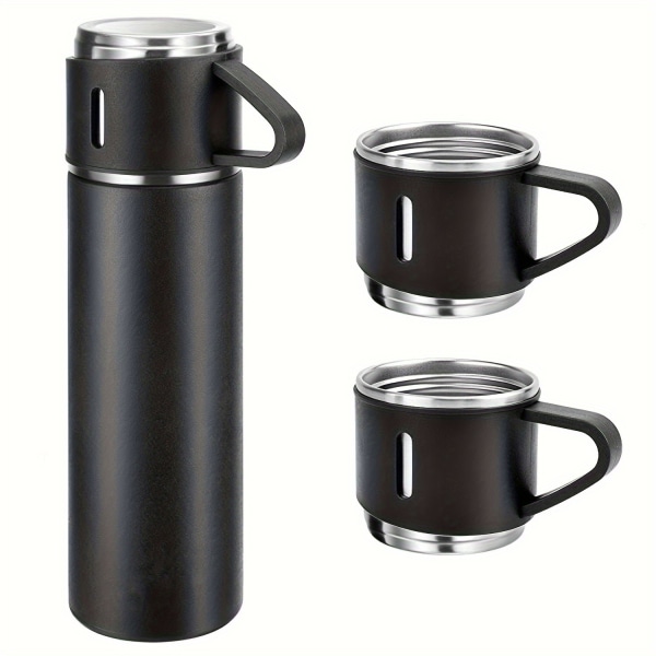 Set, Business thermal mugg 500ml/16,9oz, rostfritt stål Vakuumisolerad flaska med kopp för kaffe varm dryck och kall dryck, vattenflaska Blue Set