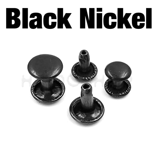 100 set 6-8mm metall dubbel cap runda nitar Dubbar Collision Nail Spike Rock Läder Craft Skoväska Bälte Plagg Armband DIY Black Nickel 6 x 6mm