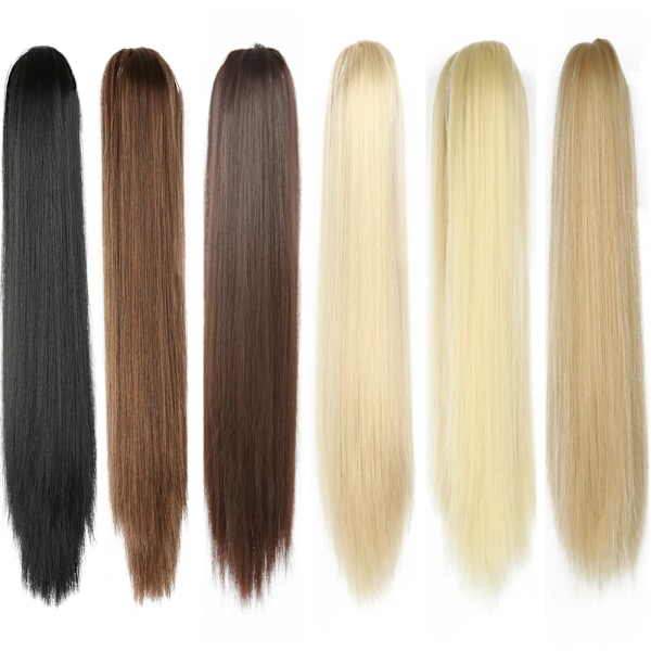 Azqueen 24 Tum Syntetisk Lång Raka Klo Clip På Ponytail Hår Förlängningar Svart Brun Blond Värme Resistenta Fiber Ponnyn Svarta 1B 24inch 60cm