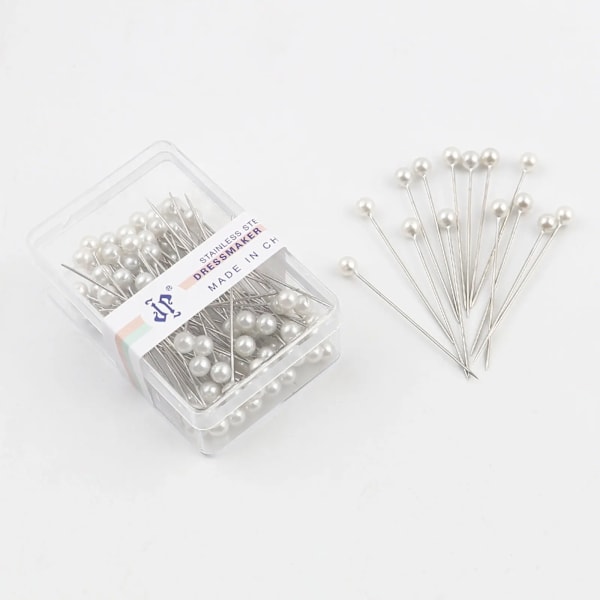 100 Pcs Färgglada Runda Pärla Huvudsymning Tillbehör Klänning Stift Syning Positionering Ask Nålar Stitch D Iy-Symningsverktyg White