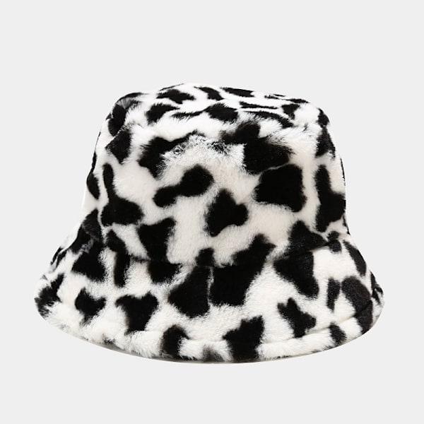 Cow Bucket Hatt Kvinnors Höst Och Vinter Nya Tryckt Koreanska Mode Plush Förtjockad Varm Hink Hatt Internet Berömd Hatt Fasta Hion Cow Small Pattern Black And White M（56-58cm）