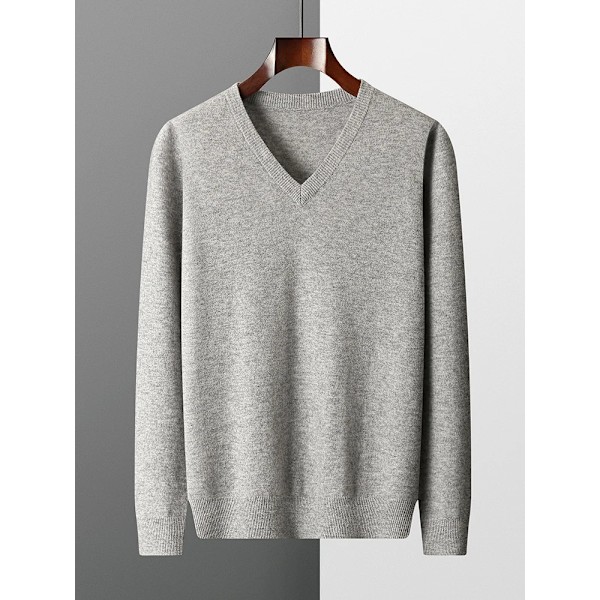 Mvlyflrt Ny Merino Uld Sweater Mænd V-Hals Pullover Top 2023 Efterår Vinter Strikkede Casual Løs 100% Ren Uld Jakke Bean green M