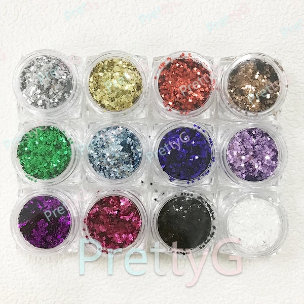 PrettyG 1 Box Mini 1mm Stjärnpaljetter Ultratunna Metalliska Färgglada Glitter för Gel Nagelkonst Dekoration Handarbete DIY Tillbehör M1200