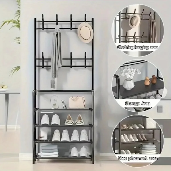 Tøjstativ Multi-lags Skostativ Døråbning DIY Hat Og Sko Hylde Enkel Gulvstående Stue Organizer Opbevaringsstativer 4 Layers-Black B