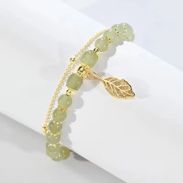 VENTFILLE Guld Färg För Kvinnors Hetian Jade Armband Blad Dubbellager Smycken Flickor Presenter Dropshipping XZBT045-GinkgoBiloba