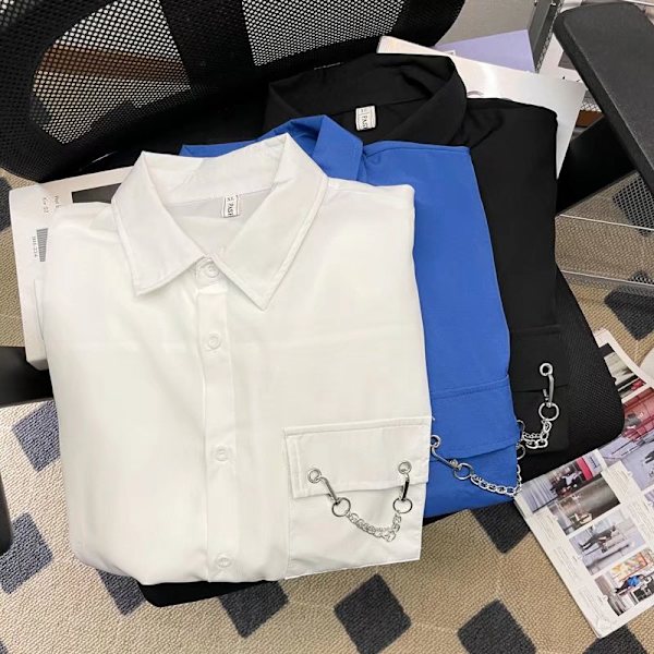 Vita Mäns Tröja 2023 Ny Mode Harajuku Style Casual College Style Spring Lång Ärm Ice Silk Skjorta Trendig Våren Och Hösten. N Blue L