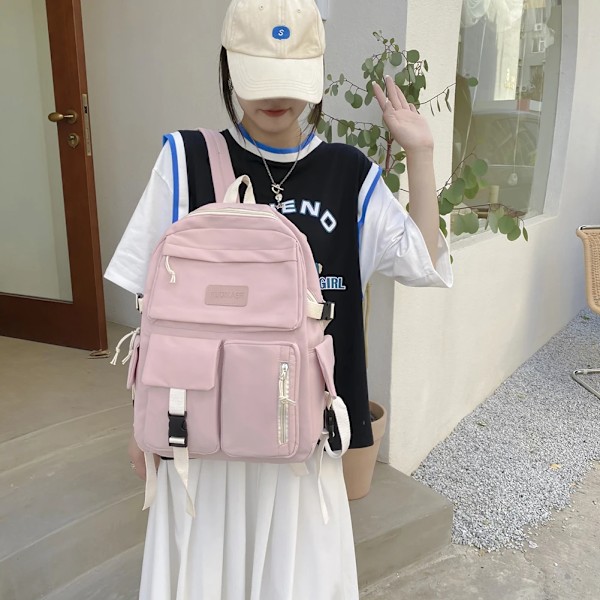 Naiset Kawaii Koululaukut Tytöille Reppu Monitaskuinen Koululaukku Läppärilaukku Opiskelijat Söpö Canvas Rucksack Käsilaukut Mochila black