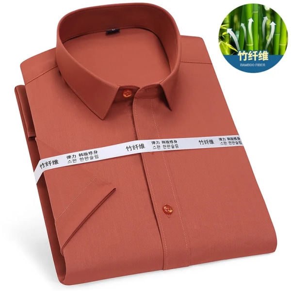 Business Icke-järn bambufiber Casual Ren färg vit skjorta Arbetskläder Mode Slim Daily Herr Button Up Skjorta Kortärmad Orange 39