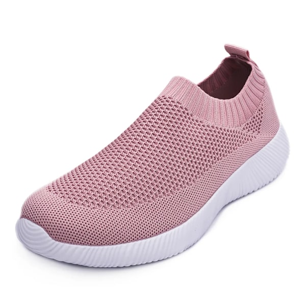 2024 Spring Damer Skor Stickning Sock Sneakers Damer Platta Skor Casual Andlig Sneakers Lägenheter Walking Skor För Kvinnor Pink 43