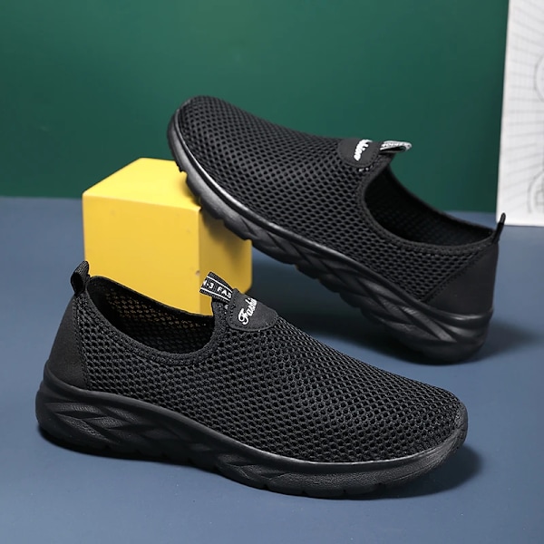 Yrzl Sneakers Mænd Sommer Casual Sko Mænd Mesh Åndbar Udendørs Icke Slip Sport Sko Slip På Loafers Til Mænd Piu Størrelse 39-46 Black 39