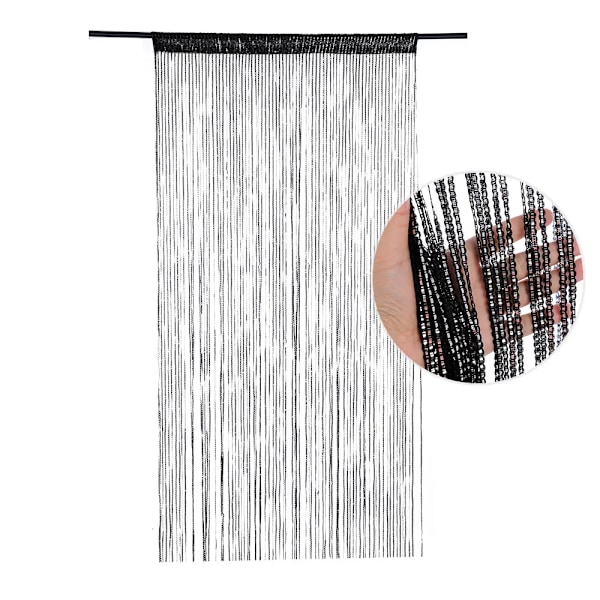 2M Glitter Dør Streng Gardin Shiny Kvast Flash Linje Dør Vindue Gardin Valance Divider Dekoration Til Fest Soveværelse Bryllup Black 100x200cm