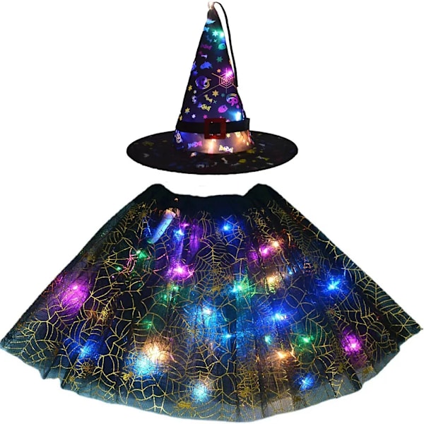 Kvinder Børn Pige Lysende Led Glow Lights Alfe Heks Hat Stjerne Skjold Spider Web Troldmand Kostume Fest Gave Halloween Festivaler 4 for 2 - 8 years