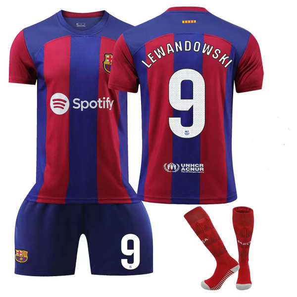 23/24 Barcelona Hemma Fotbollströja med Strumpor 9 LEWANDOWSKI 9 LEWANDOWSKI XL