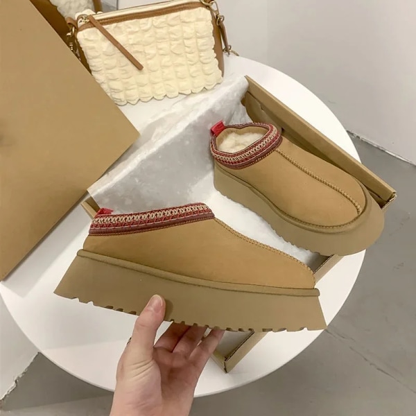 Kvinder Ankel Snesko Kvinder Vinter 2023 Ny I Pels Short Plys Varm Platform Sandaler Platform Sko Flip Flops Suede Støvler Sko GRAY 41