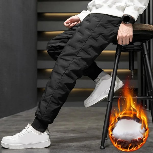 Herr Höst Vinter Vit Duck Down Vadderade thermal Elastisk midja Dragsko Fickor Förtjockade joggingbyxor Streetwear black 4XL 82-90kg