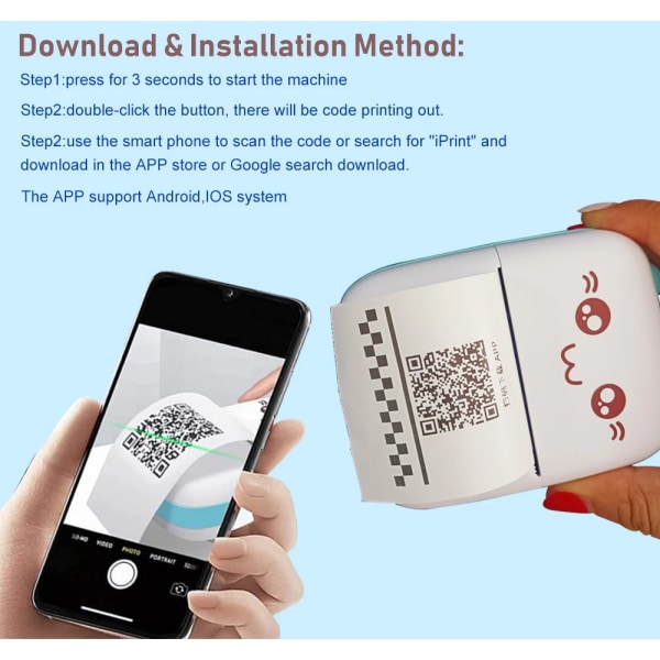 Miniskrivare Söt katt thermal Webbsida Bild Engelska Lära sig Bluetooth Trådlös utskrift WIFI Pocket Printer 5 stransparent