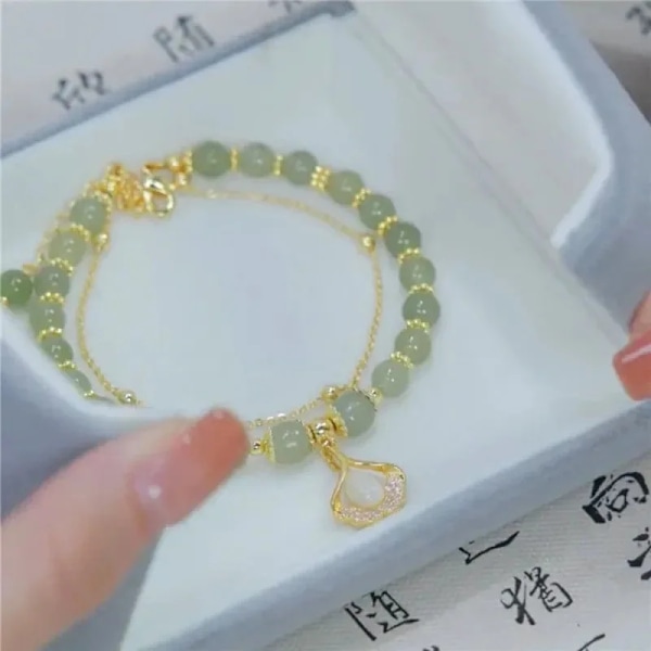 VENTFILLE Guld Färg För Kvinnors Hetian Jade Armband Blad Dubbellager Smycken Flickor Presenter Dropshipping XZBT045-6