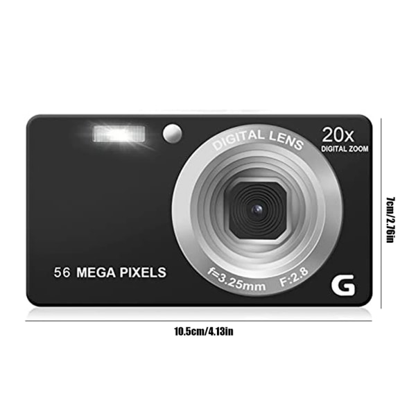 4K 56 MP digitalkamera med 20x zoom Kompaktkamera Anti-Shake autofokus med LED Fill Light Videokamera för barn Black With 16G Card