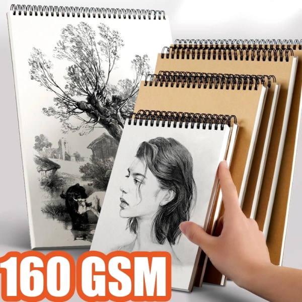 Art Sketchbook 160gsm 30 ark/60 sidor Ritning Akvarell Spiral Anteckningsbok för att skissa H164-Khaki-shufan-8K