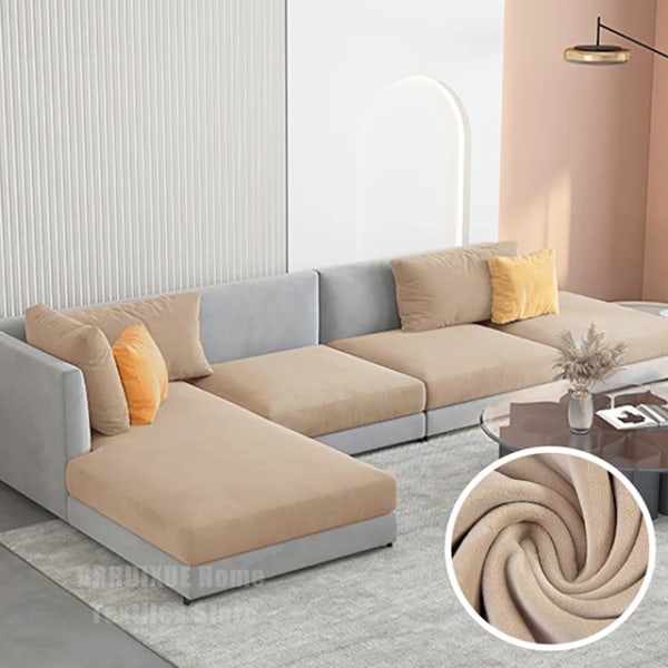 Elastisk sammetssoffa Cover för möbelskydd i vardagsrummet Avtagbar L-form Hörnfåtöljssofföverdrag Beige gray Normal Size (M)-1pc