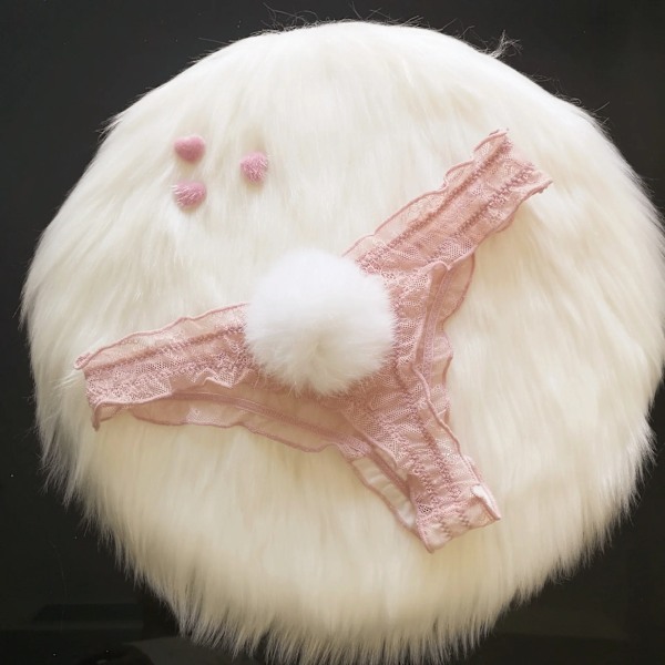 Söpö Pompom Pallo Seksikäs Naisten String Kanin Häntä Erotiikka Alusvaatteet T-Back G-String Pitsi Läpinäkyvä Tytöt Alushousut Mukavuus Ml Pink L