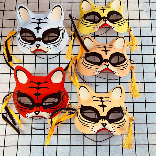 Japansk maske halv ansigt håndmalet katte ræv maske anime demon slayer maskerade halloween festival cosplay rekvisit 10