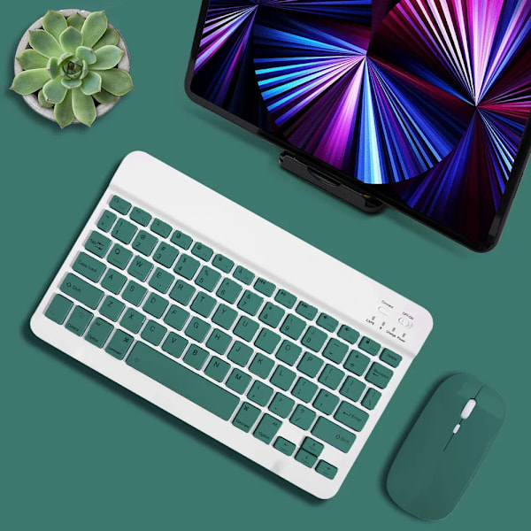 Tablett Trådlös Tangentbord För Ios Android Windows För Ipad Huawei Samsung Xiaomi Teclado Bluetooth-Kompation Tangentbord Och Musa Dark green 2