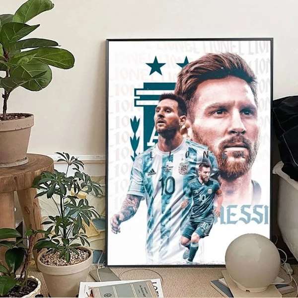 Fodboldstjerne M-Messi Tapetplakat Klub Bar Plakat Væg Kunst Lærred Maleri Soveværelse Studie 9 20x30cm no frame