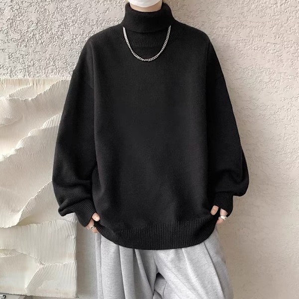 Mäns Turtleneck Sweater Idle Style Creamy-Vit Stickade Inre Match Höst Och Vinter Ny Mode Trendy Varumärken Cashmere Tröja Linje Män Black XL