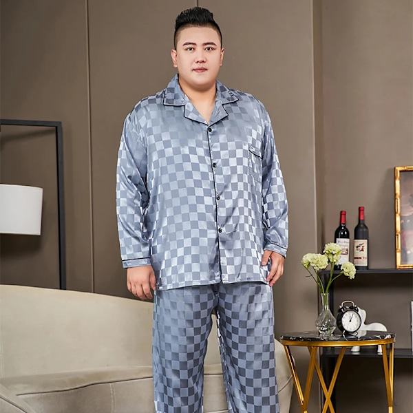 5Xl Stor Storlek Pyjamas För Män 165Kg Vår Sommaren Ice Silk Satin Cool Pyjamas Man Set Casual Loose Lyx Print Sömnkläder Pijamas 1 XXXL(90-110kg)