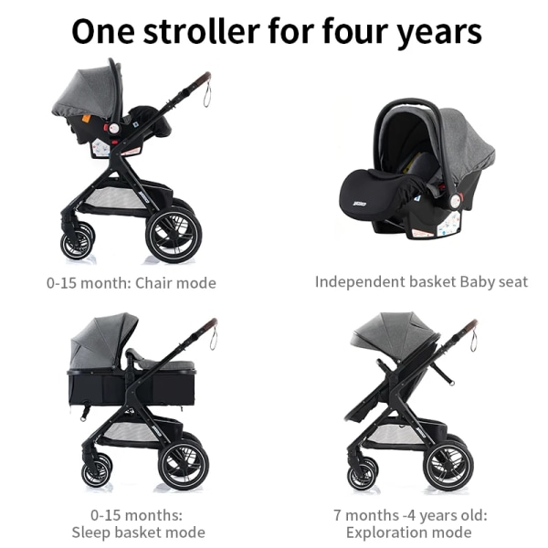 Baby 3 i 1 Ny Bärbar Baby Vikbar Barnvagn Höglandskap Aluminiumram Nyfödd Spädbarnsvagn 530 khaki