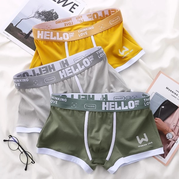 Herrtrosor Boxer Herr Underkläder Bomull Herr Underkläder Boxers Sexiga Boxershorts Kalsonger Man Calzoncillos para hombres Yellow Gray Green L 50-60KG