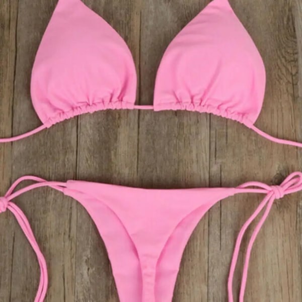 2 st/ set Set Sexiga Bikinis 2024 Enfärgade Halter Halsrem Stringband Badkläder Baddräkt Dam Baddräkt Set för stranden Black XL