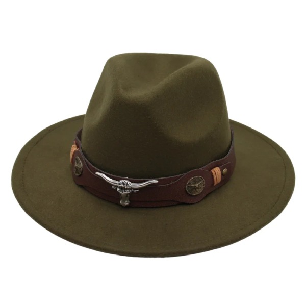 Nya resor Klassiska män Fedora hattar med tjurformad dekor höst vinter kvinnor jazz filt hattar retro brittisk platt brätte kyrkhatt Black ZongNT S (Child 52-54cm)