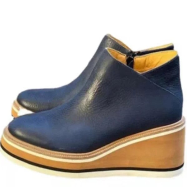 Damskor Platform Ankle Boots Mode Höst och Vinter Enfärgad dragkedja Tjocksula Snöskor Bekväma Utomhus Korta Stövlar Blue 43