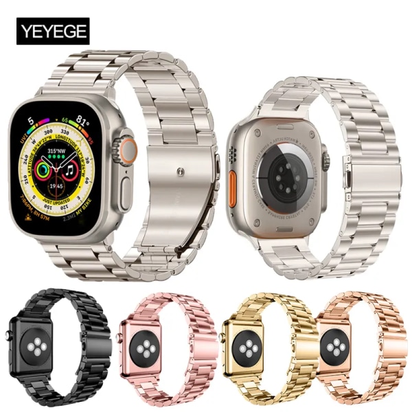 Metallrem för Apple Watch Ultra 49mm 8 7 45mm 41mm Rostfritt stål Smartwatch Armband för iWatch 6 5 4 SE 44mm 42mm 38 40mm Starlight