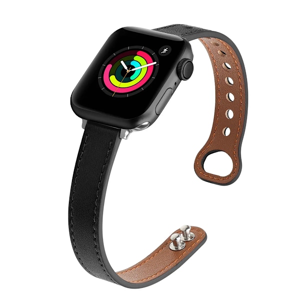 Tynd Læderrem til Apple Watch Band 10 9 8 46mm 42mm 41mm 44mm 45mm 38/40mm Kvinder Urrem Armbånd Bælte iWatch 7 se 6 5 4 4 black 42-44-45-46mm 49mm