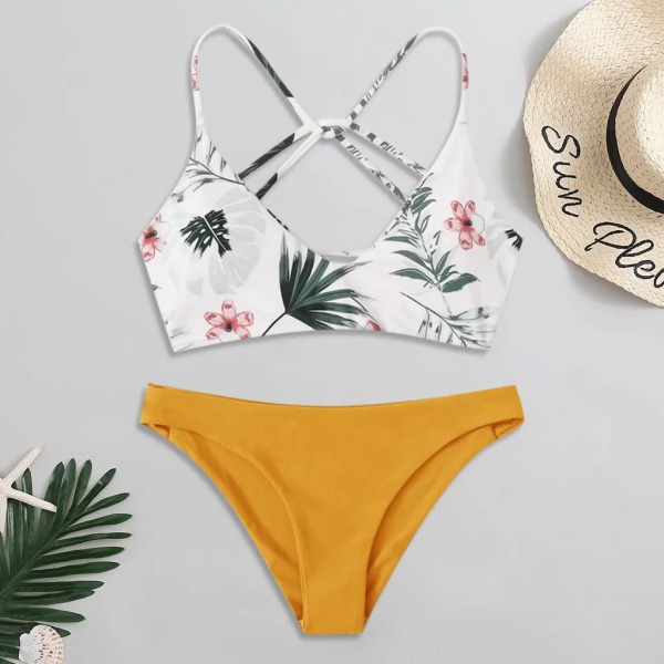 Nytt 2024 Bikini Kvinna Blommor Slumpmässigt print Bikini Set Push-up baddräkt Strandkläder Vadderade badkläder Bikini Brasiliansk baddräkt Black S