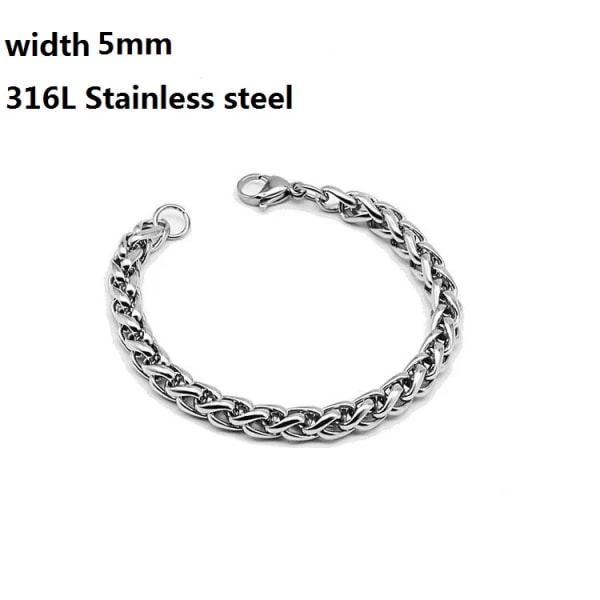 316L rostfritt stål kubansk kedja armband för män kvinnor Figaro Vintage Metal Viking Kpop Pulseras Emo Söt Lyx Smycken Present Stely 5 Length 21cm