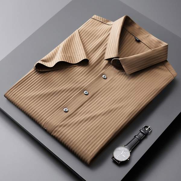 Raidollinen paita miehille, lyhythihainen kesä Ice Silk 2024 Uusi joustava Business-paita miehille, saumaton kesäpaita keväälle ja kesälle Dark Blue 3L