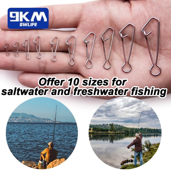 Fiske Snap 50~200st Rostfritt stål Saltvatten Fiske Krok Lure Connector Tackle Snabbfiske Clip Lock Snap Vikter Trolling Size-00  10mm 8kg 200 Pcs