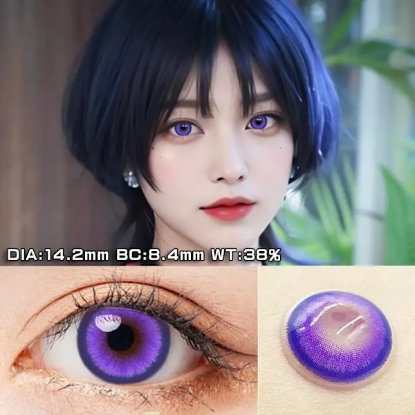 2St Graderade Färgade Kontaktlinser Jewelens Anime Cosplay Softlens 14,2Mm Blue -3.25