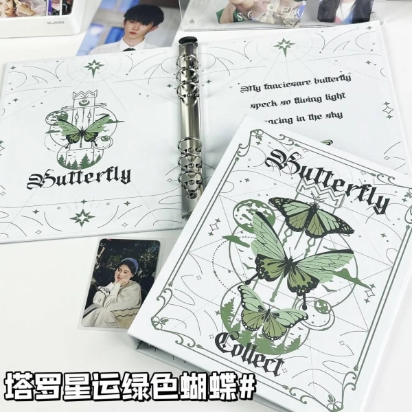 IMYY Green Butterfly A5 fotokortshållare Kpop Idol Fotoalbum Fotokort Pärm Samla bok Kawaii Album för fotografier 콜렉트북 20pages 4grid-AX1