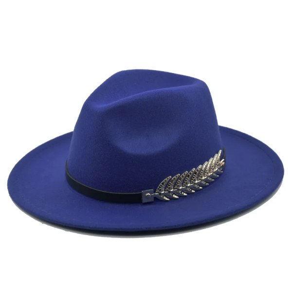 Höst och vinter Trendig enkel ullfilt hatt med stor brätte män och kvinnor ullkedjehatt brittisk stil klassisk retro jazzhatt 1st Royal Blue 61