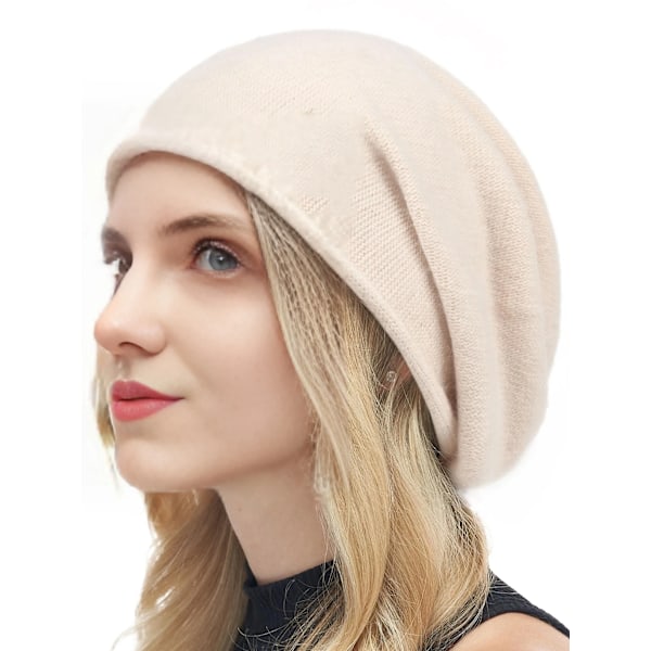 Strikkede uld beanie-hat til kvinder vinter varm blød cashmere-blanding slouchy hat krøllet Korea mode elastisk skullies pige dame LightGray